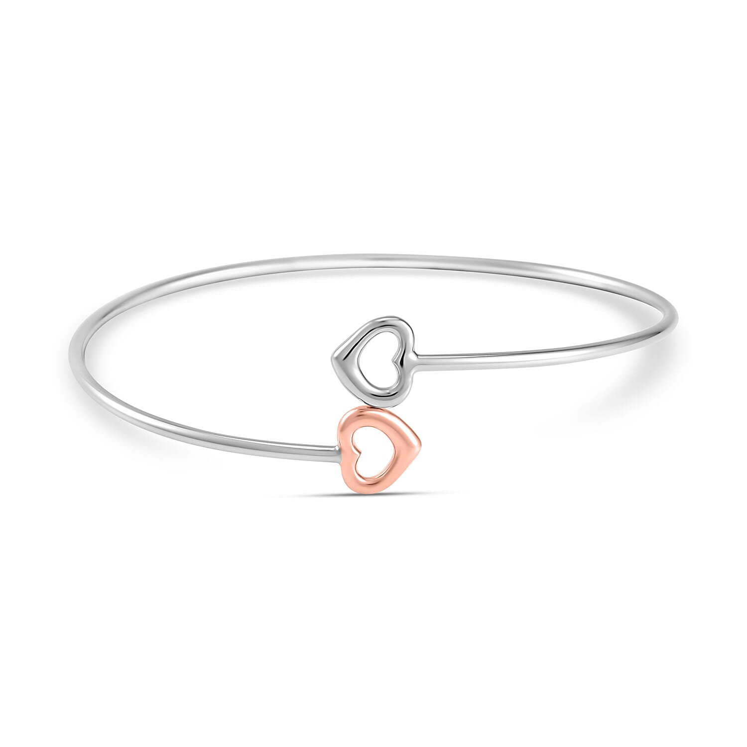 Two-Tone Plated Sterling Silver Double Open Heart Bangle (Size - 7.5), Silver Wt. 7.00 Gms