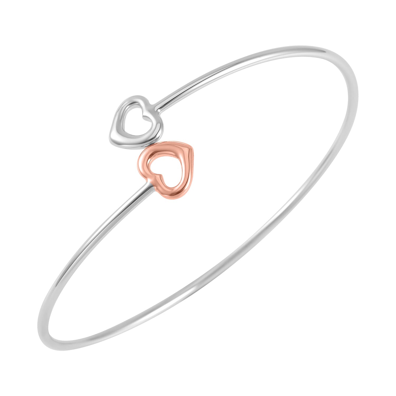 Two-Tone Plated Sterling Silver Double Open Heart Bangle (Size - 7.5), Silver Wt. 7.00 Gms