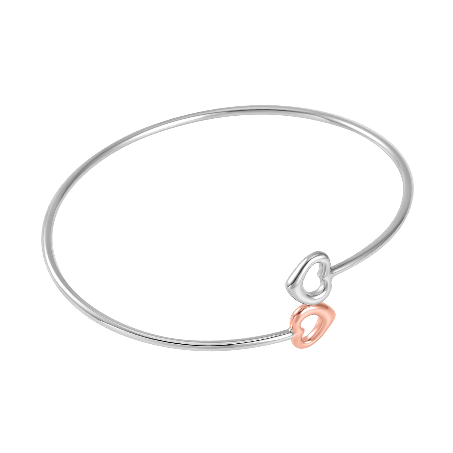 Two-Tone Plated Sterling Silver Double Open Heart Bangle (Size - 7.5), Silver Wt. 7.00 Gms