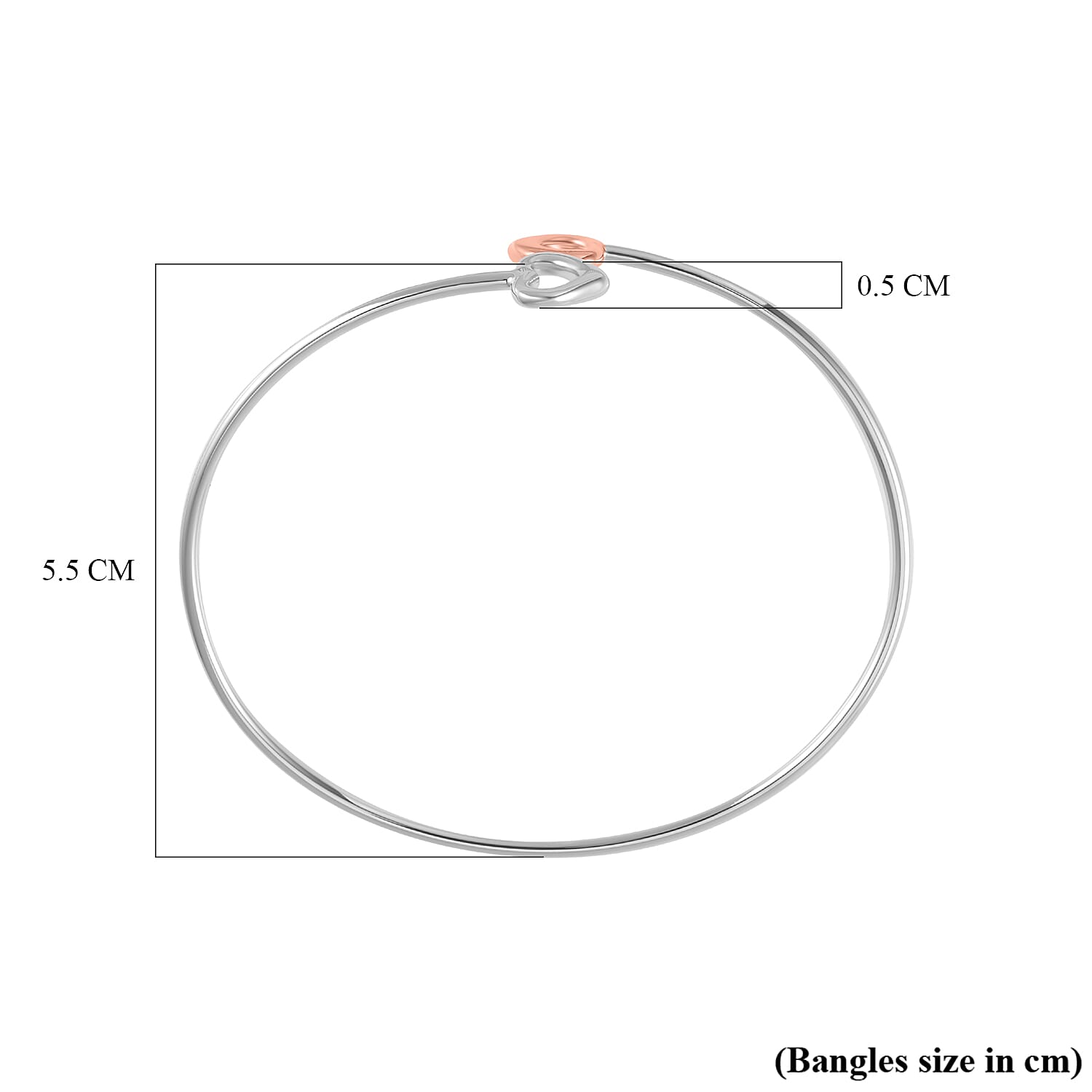 Two-Tone Plated Sterling Silver Double Open Heart Bangle (Size - 7.5), Silver Wt. 7.00 Gms