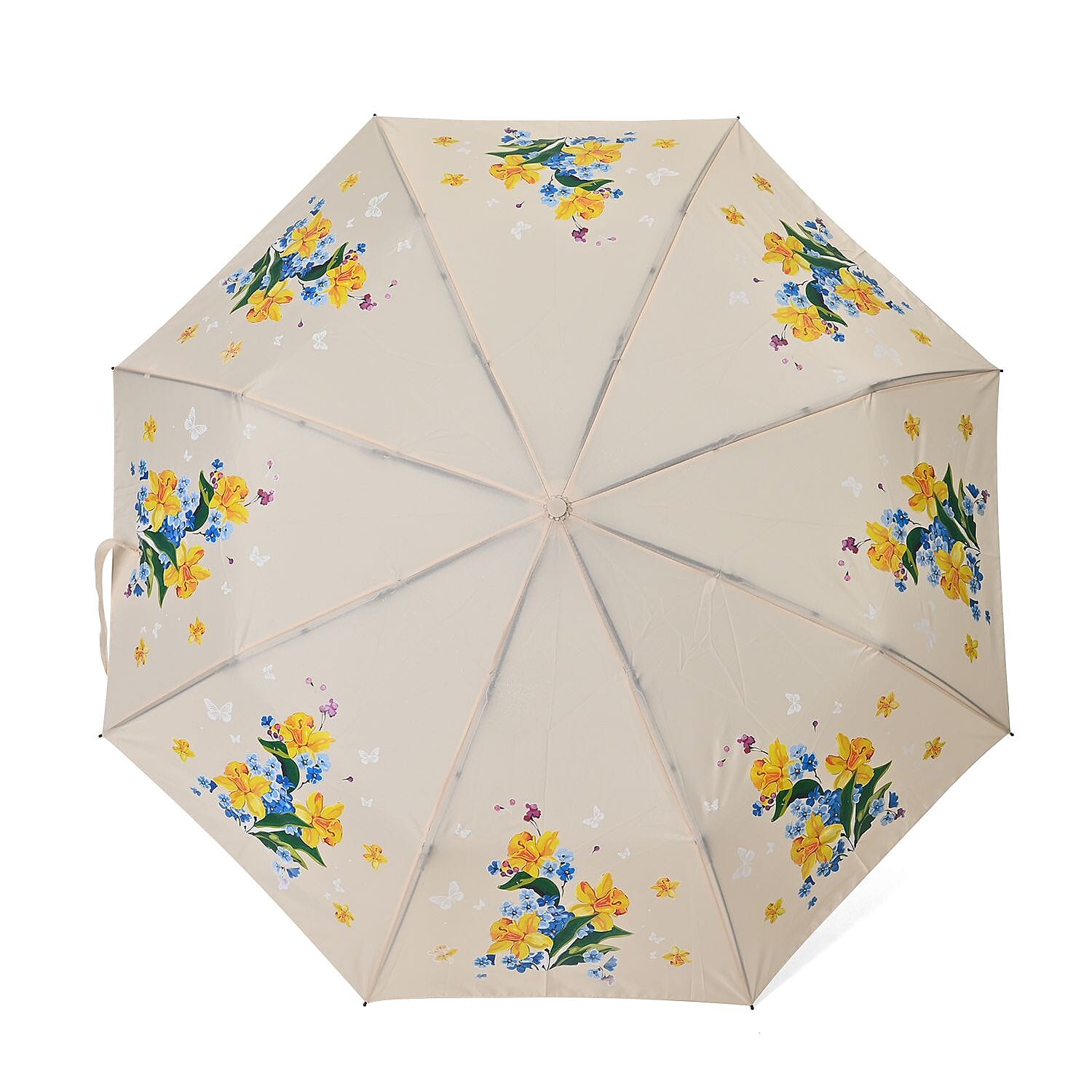 Auto Open & Close Folding Floral Pattern Umbrella with Colour Change - Beige