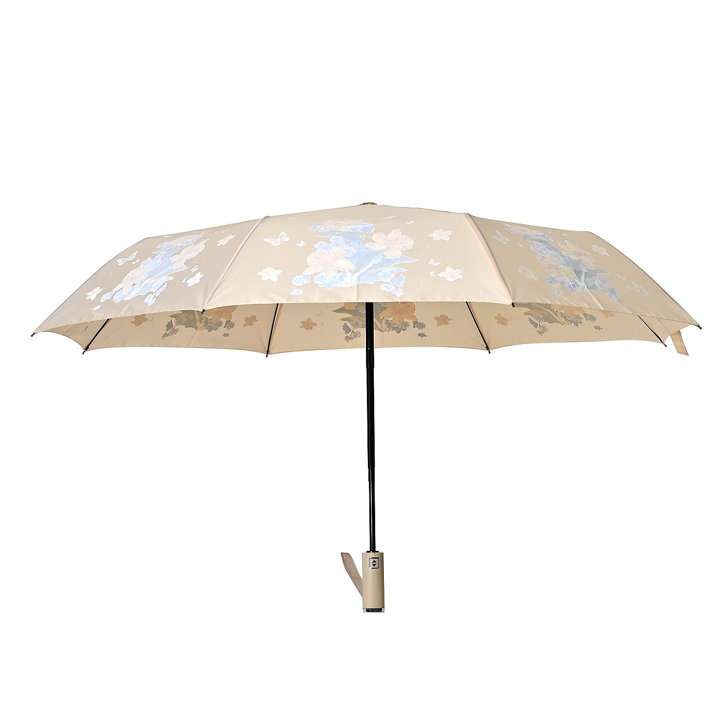 Auto Open & Close Folding Floral Pattern Umbrella with Colour Change - Beige