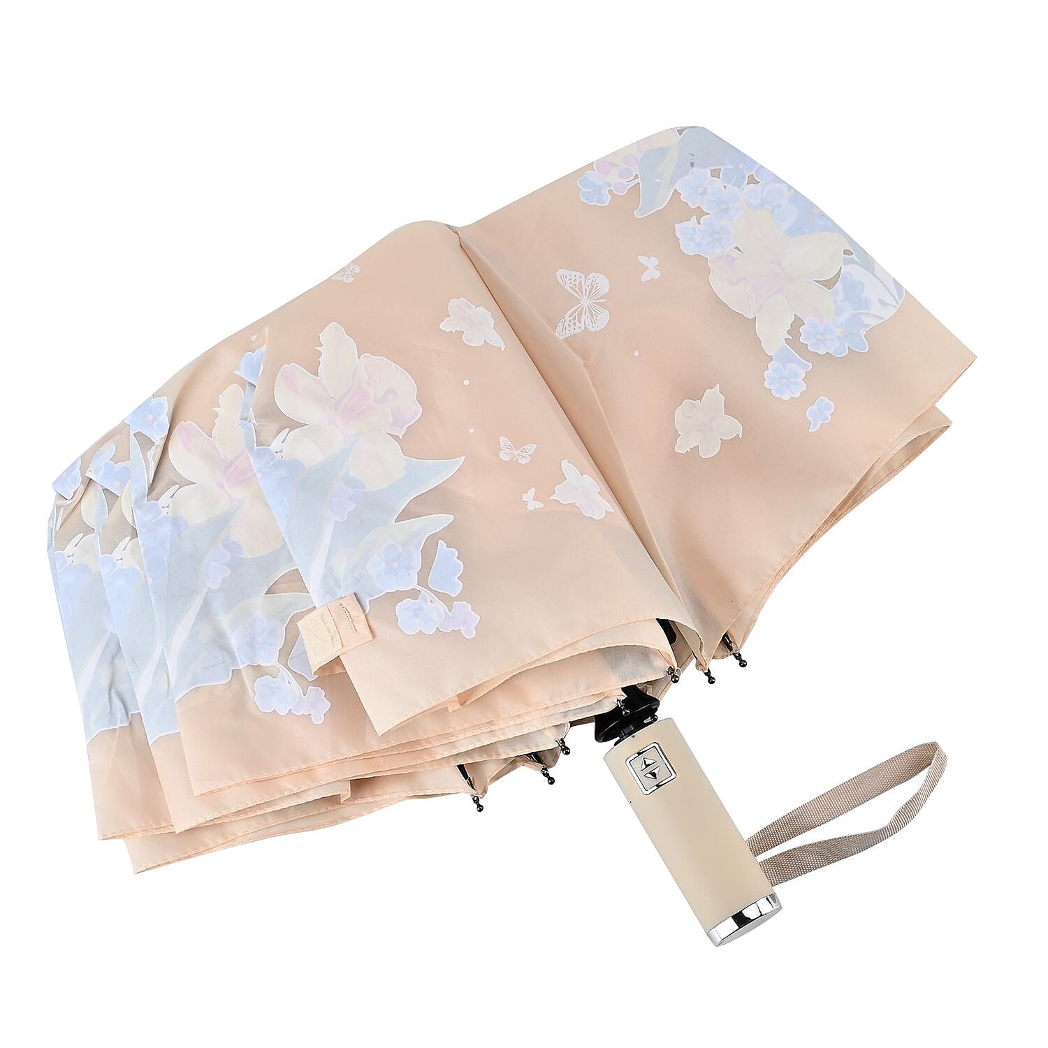 Auto Open & Close Folding Floral Pattern Umbrella with Colour Change - Beige