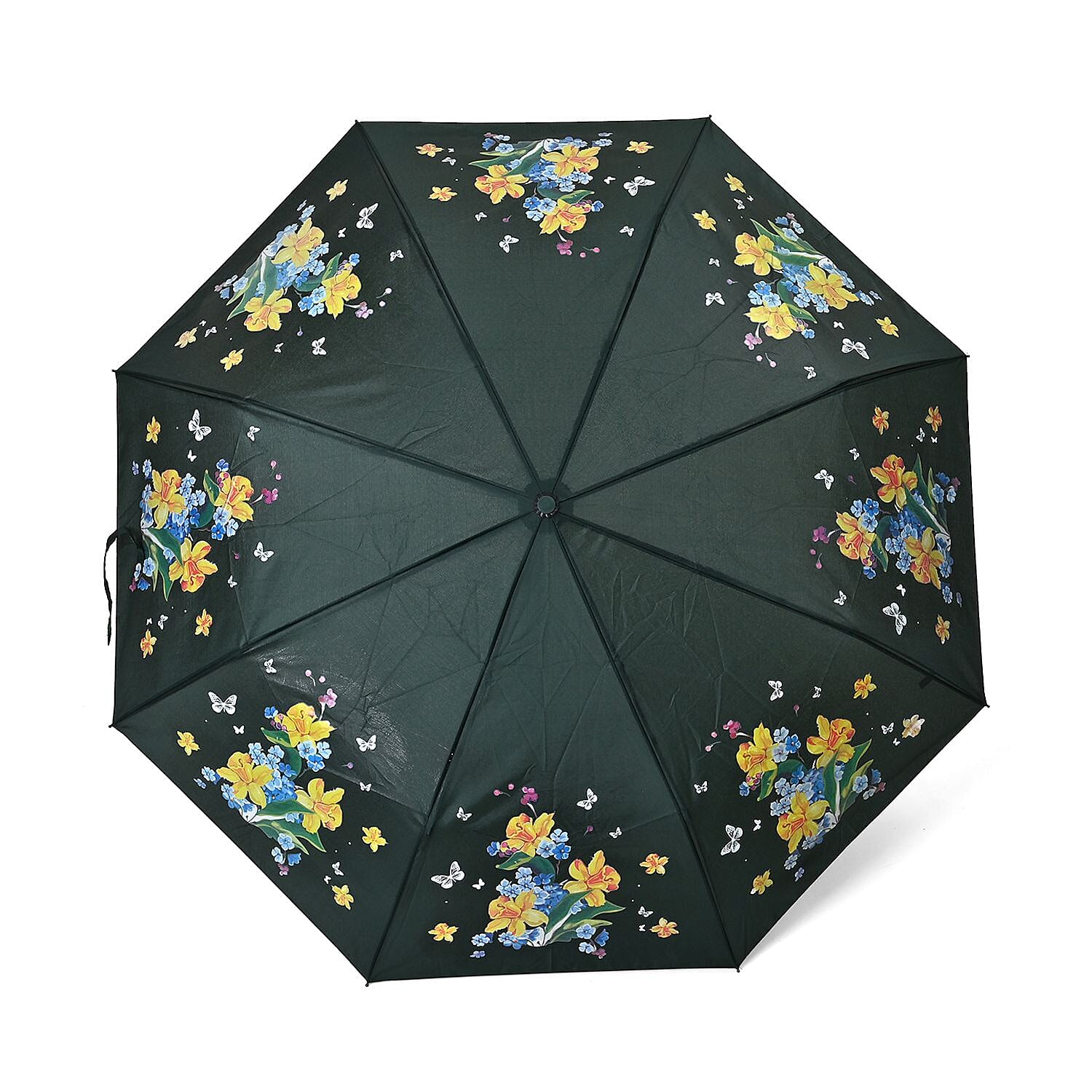 Auto Open & Close Folding Floral Pattern Umbrella with Colour Change - Green