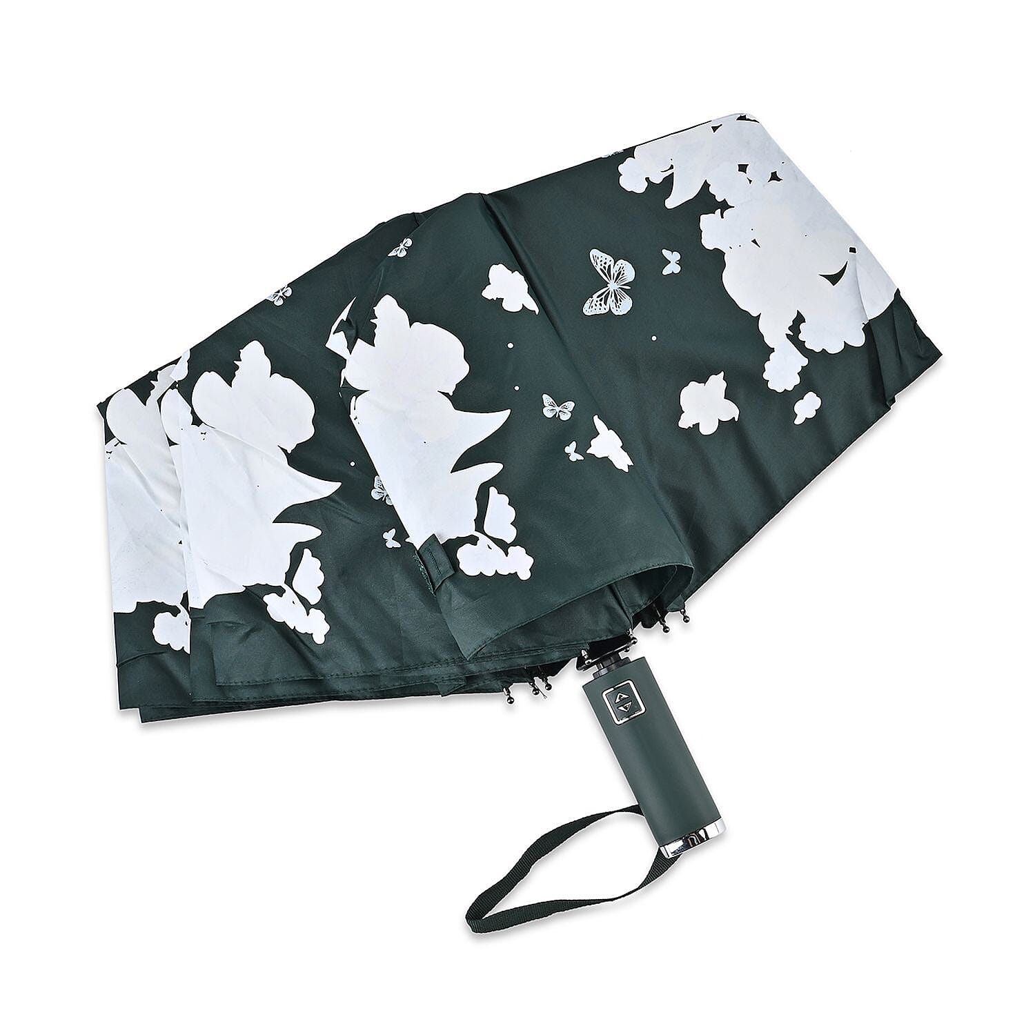 Auto Open & Close Folding Floral Pattern Umbrella with Colour Change - Green