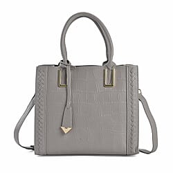 Genuine Leather Crocodile Embossed Crossbody Bag with Handle Drop - Red