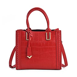 Genuine Leather Crocodile Embossed Crossbody Bag with Handle Drop - Red