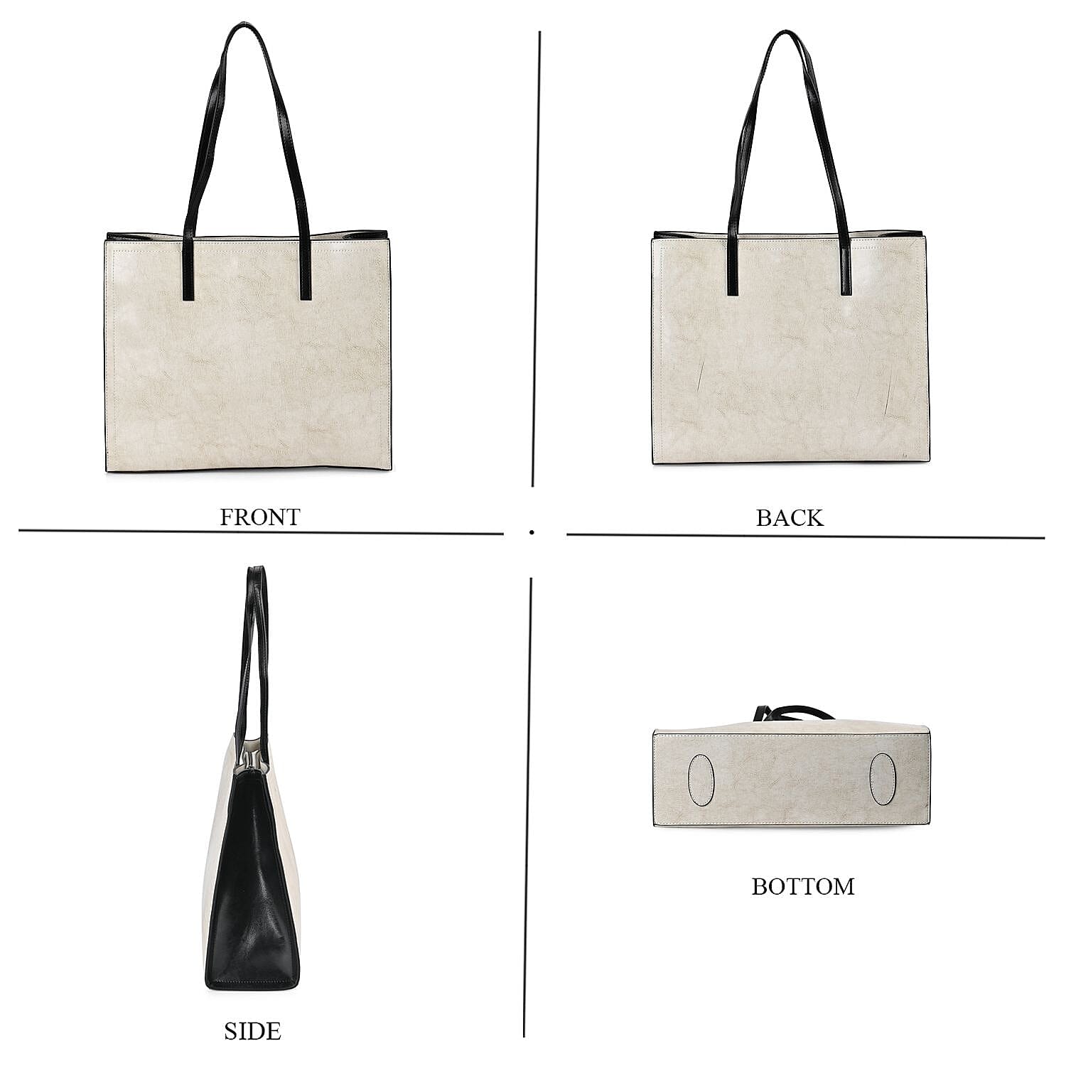 Genuine Leather Square Tote Bag with Exterior Zipped Pocket - White