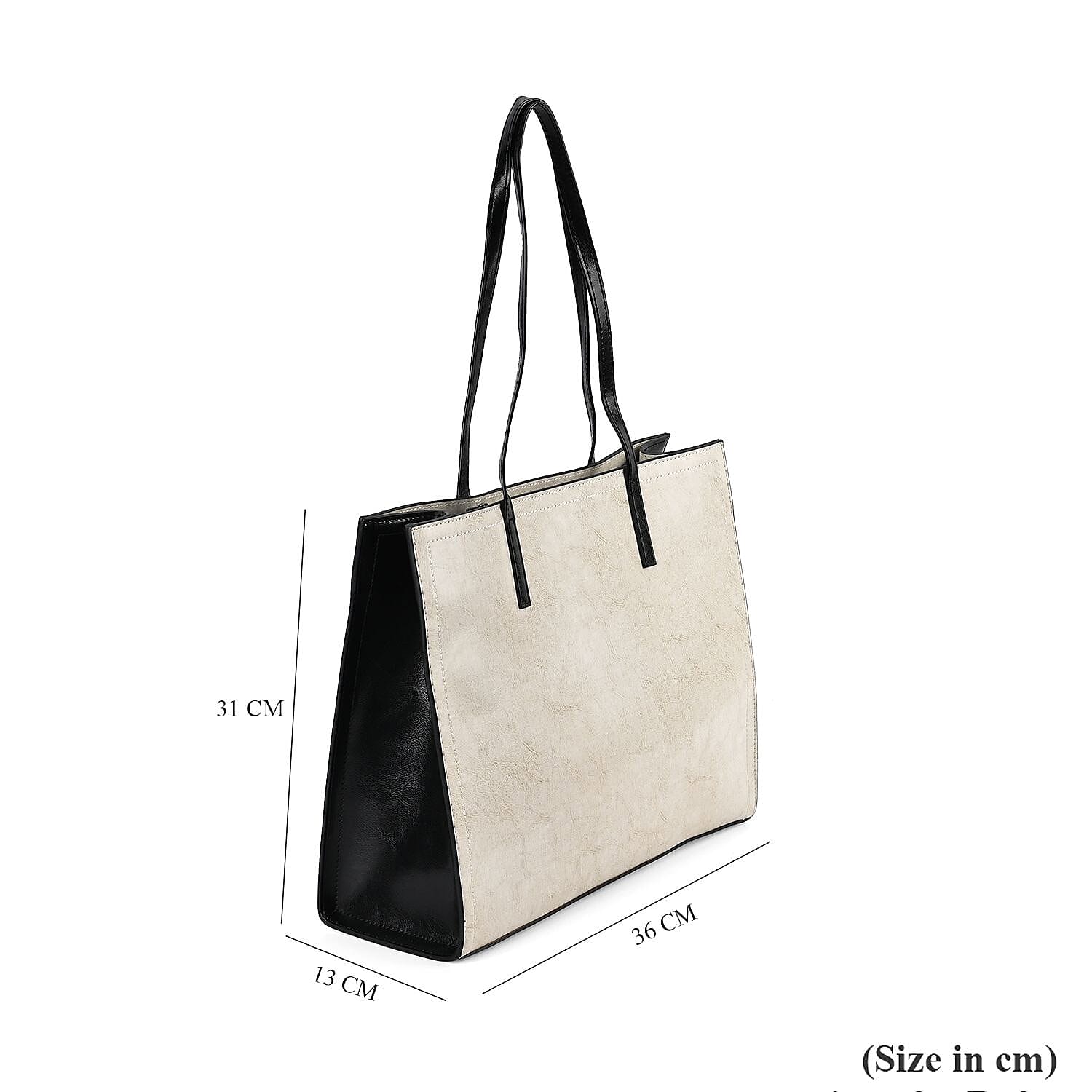Genuine Leather Square Tote Bag with Exterior Zipped Pocket - White