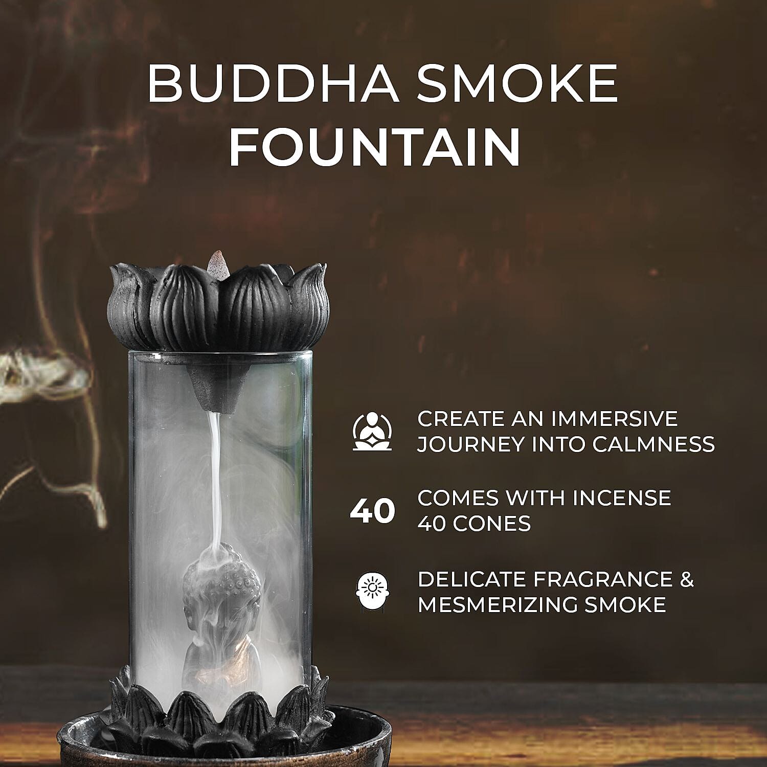 Buddha Smoke Fountain (H - 19cm) With Incense Cones (40) - Golden