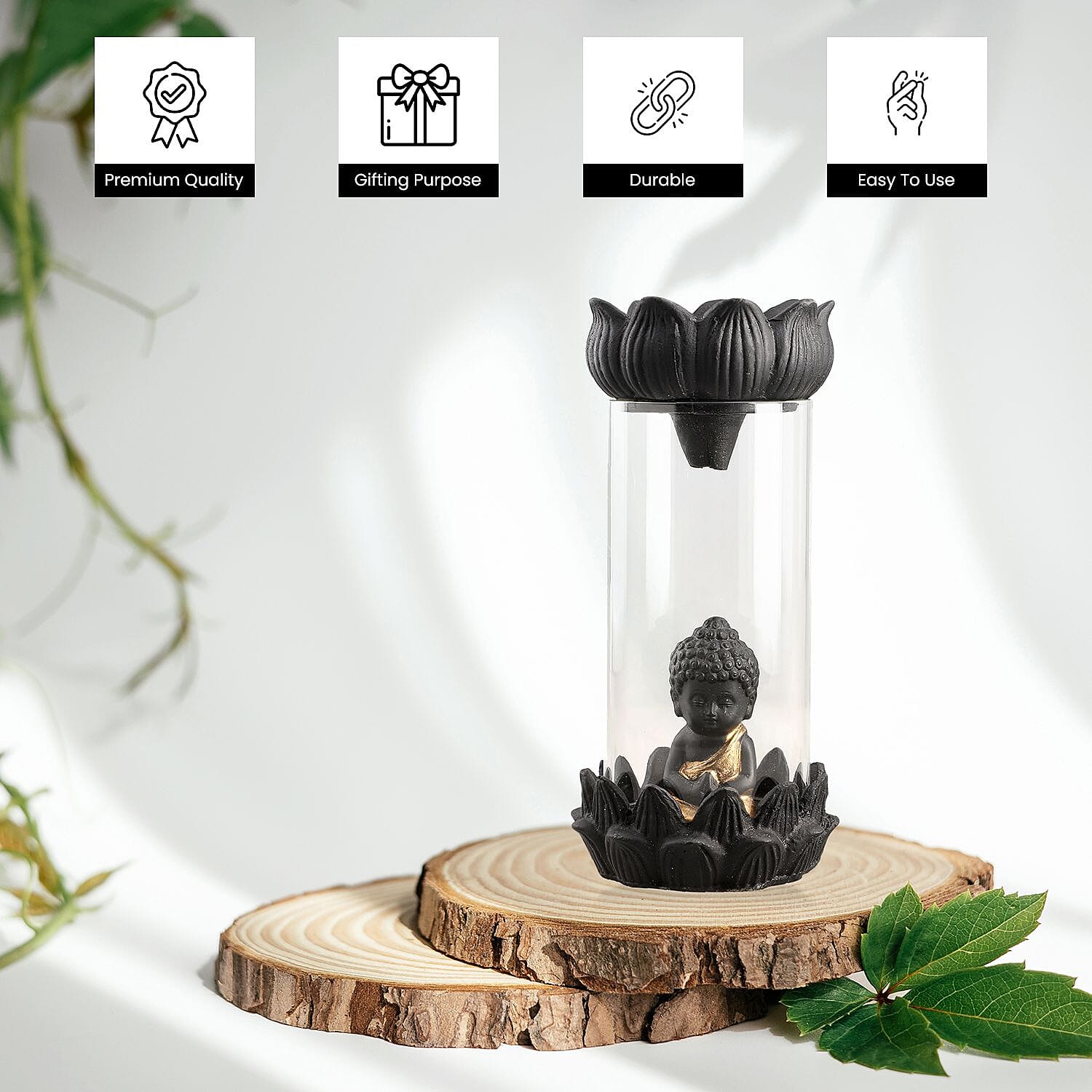 Buddha Smoke Fountain (H - 19cm) With Incense Cones (40) - Golden