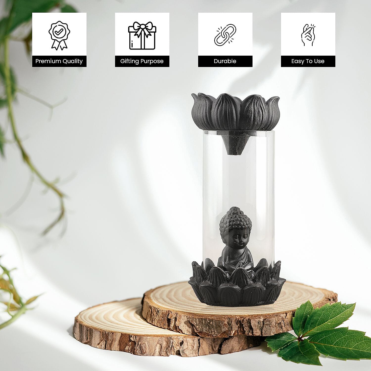 Buddha Smoke Fountain (H - 19cm) With Incense Cones (40) - Charcoal