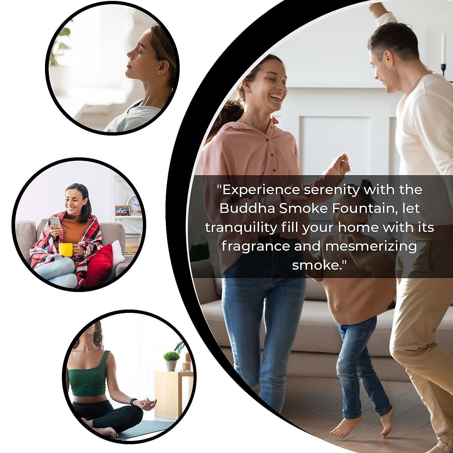 Buddha Smoke Fountain (H - 19cm) With Incense Cones (40) - Charcoal