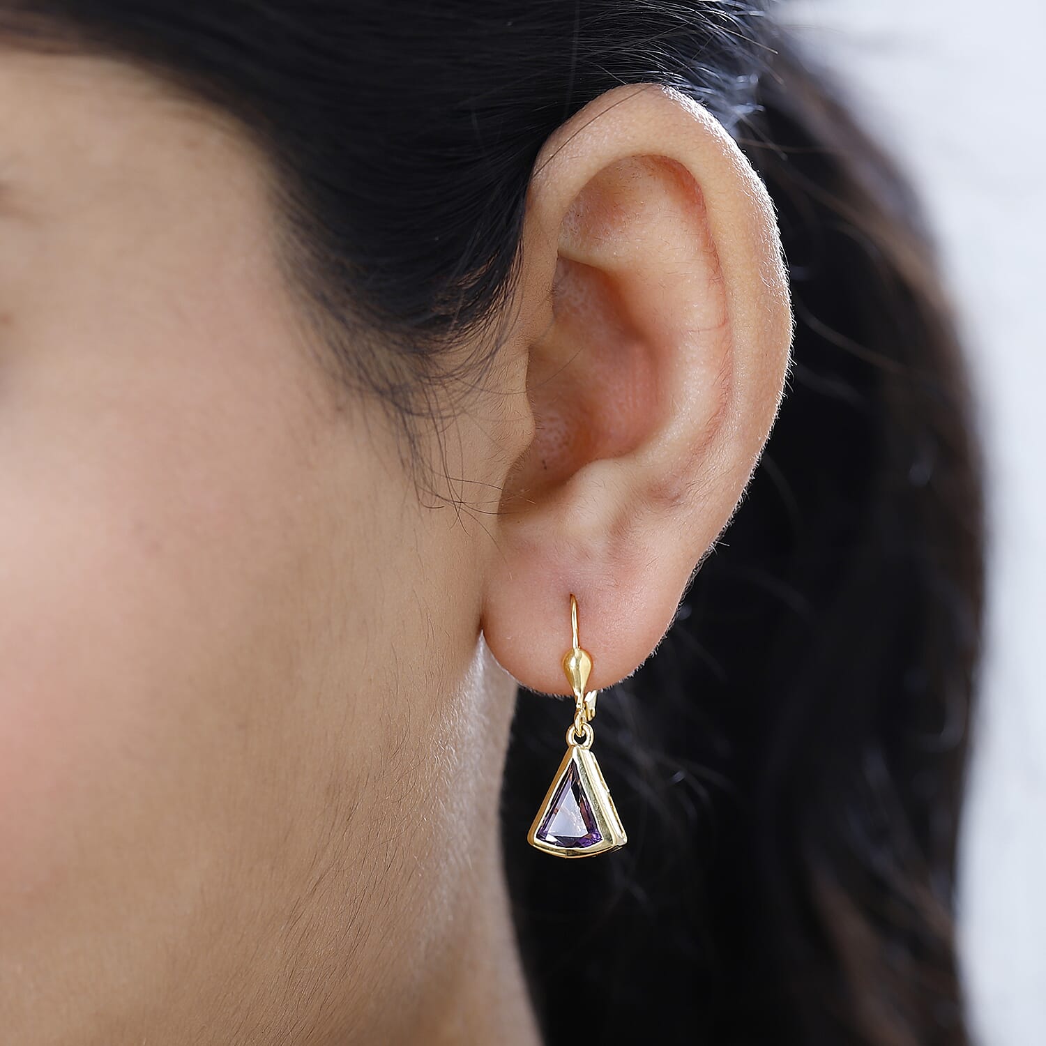 Amethyst Solitaire Lever Back Earrings in 18K Vermeil YG Plated Sterling Silver 3.22 Ct.