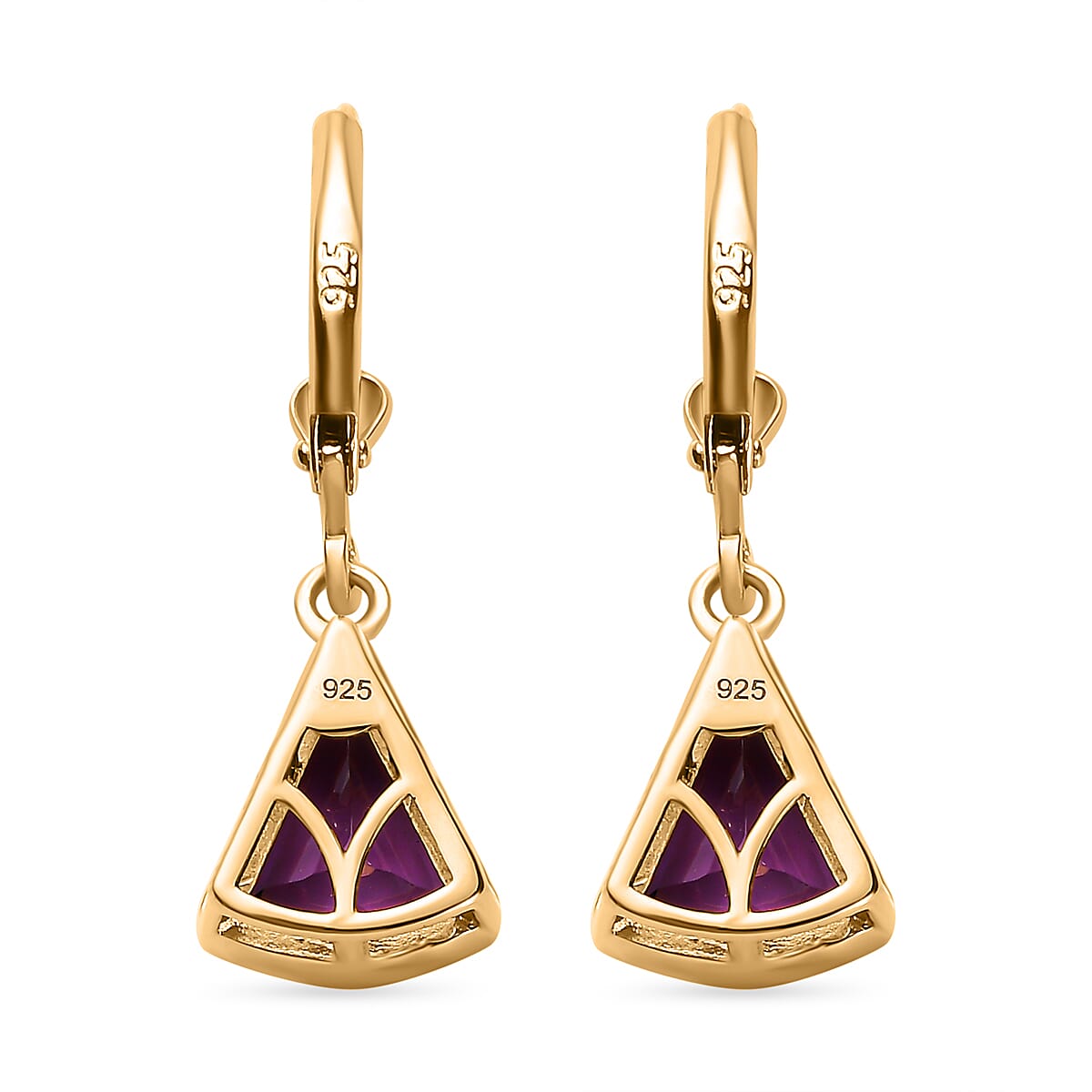 Amethyst Solitaire Lever Back Earrings in 18K Vermeil YG Plated Sterling Silver 3.22 Ct.
