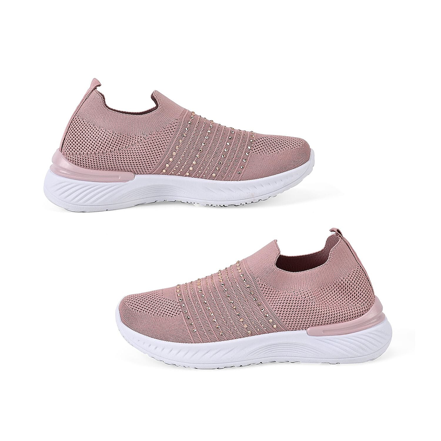 Knit Vented Slip On Trainers with Crystal Decorative Outer Shell
