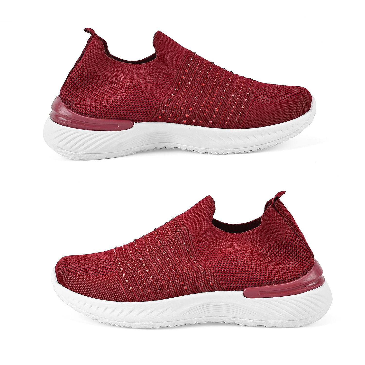Knit Vented Slip On Trainers with Crystal Decorative Outer Shell