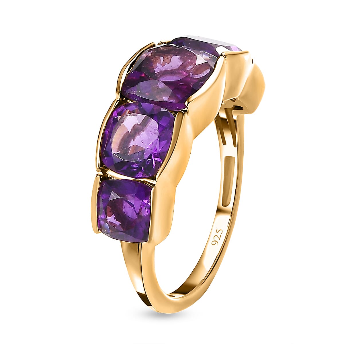 Amethyst 5 Stone Ring in 18K Yellow Gold Vermeil Plated Sterling Silver 4.43 Ct.