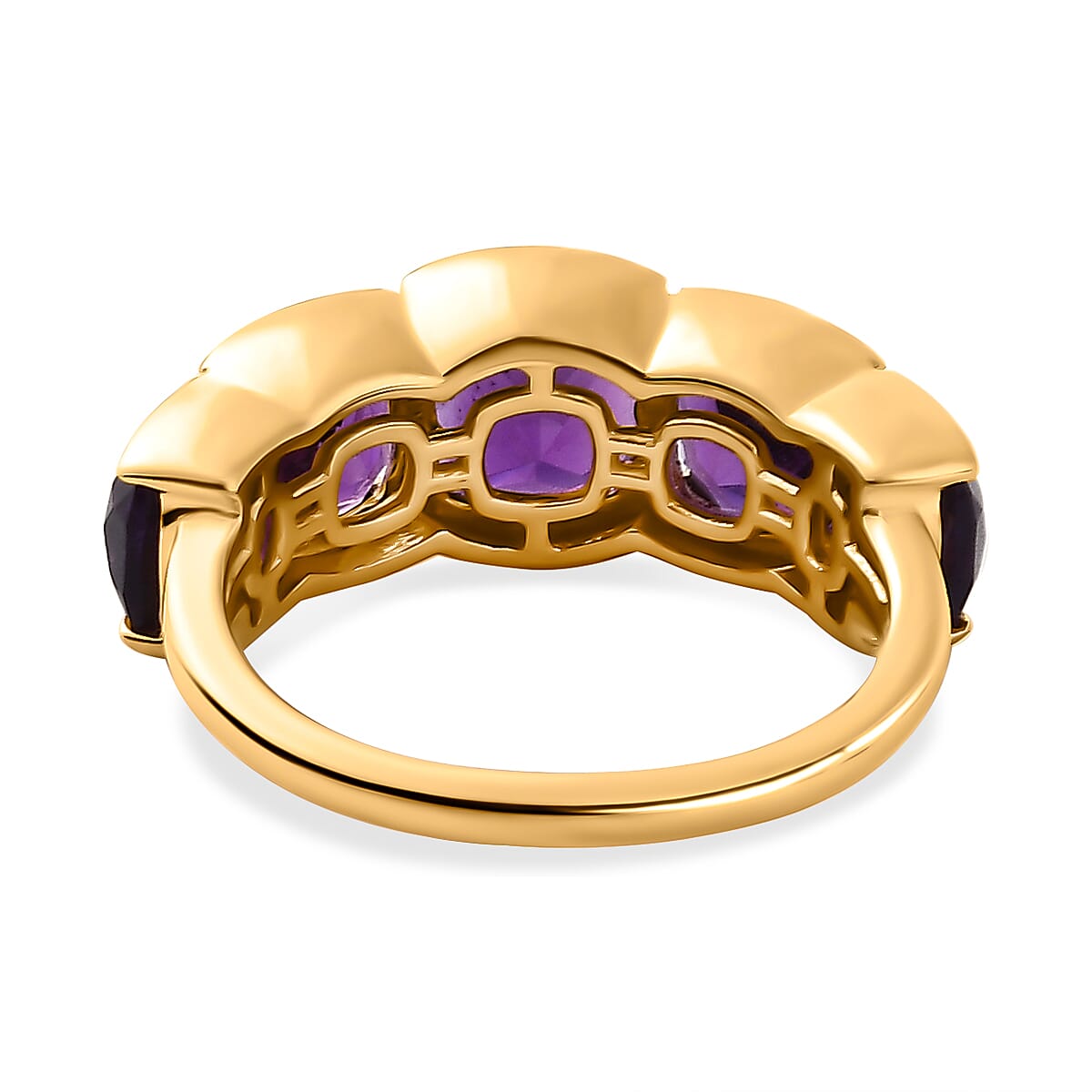 Amethyst 5 Stone Ring in 18K Yellow Gold Vermeil Plated Sterling Silver 4.43 Ct.