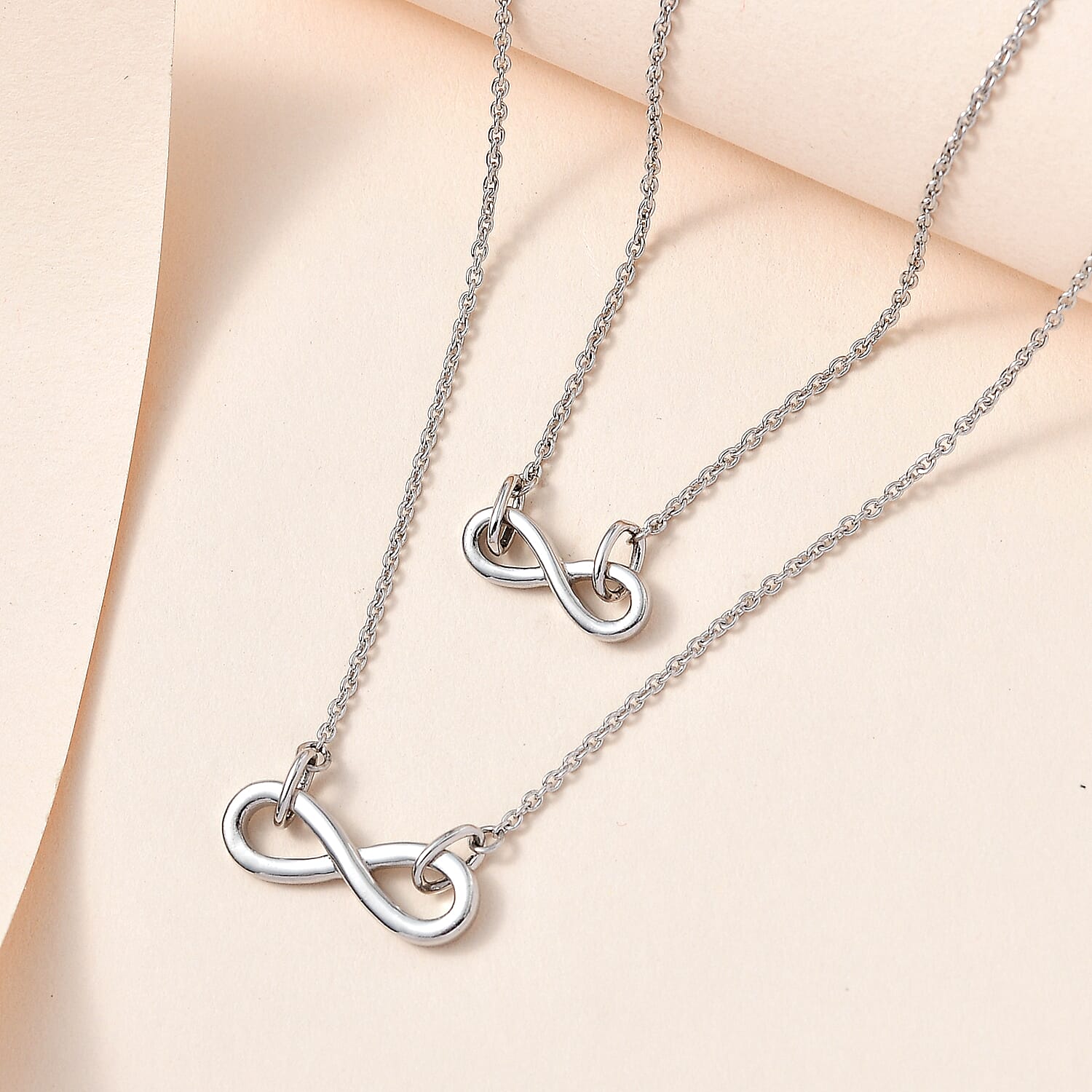 Platinum Overlay Sterling Silver Infinity Necklace (Size-20)