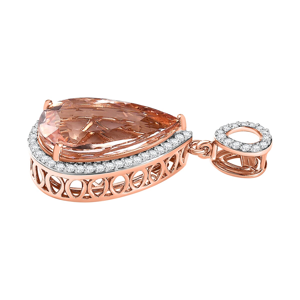 18K Rose Gold Morganite & Diamond (SI-G-H) Halo Pendant 7.60 Ct