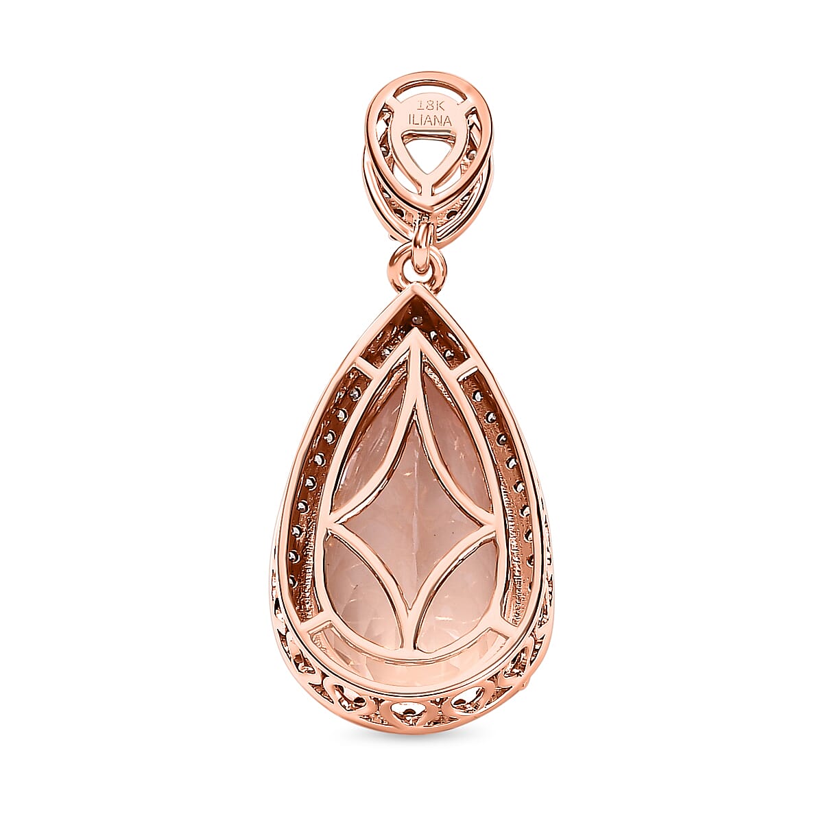 18K Rose Gold Morganite & Diamond (SI-G-H) Halo Pendant 7.60 Ct
