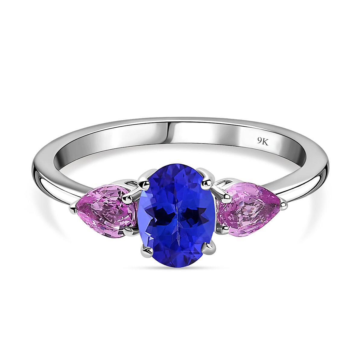 9K White Gold Tanzanite & Pink Sapphire Ring 1.36 Ct.
