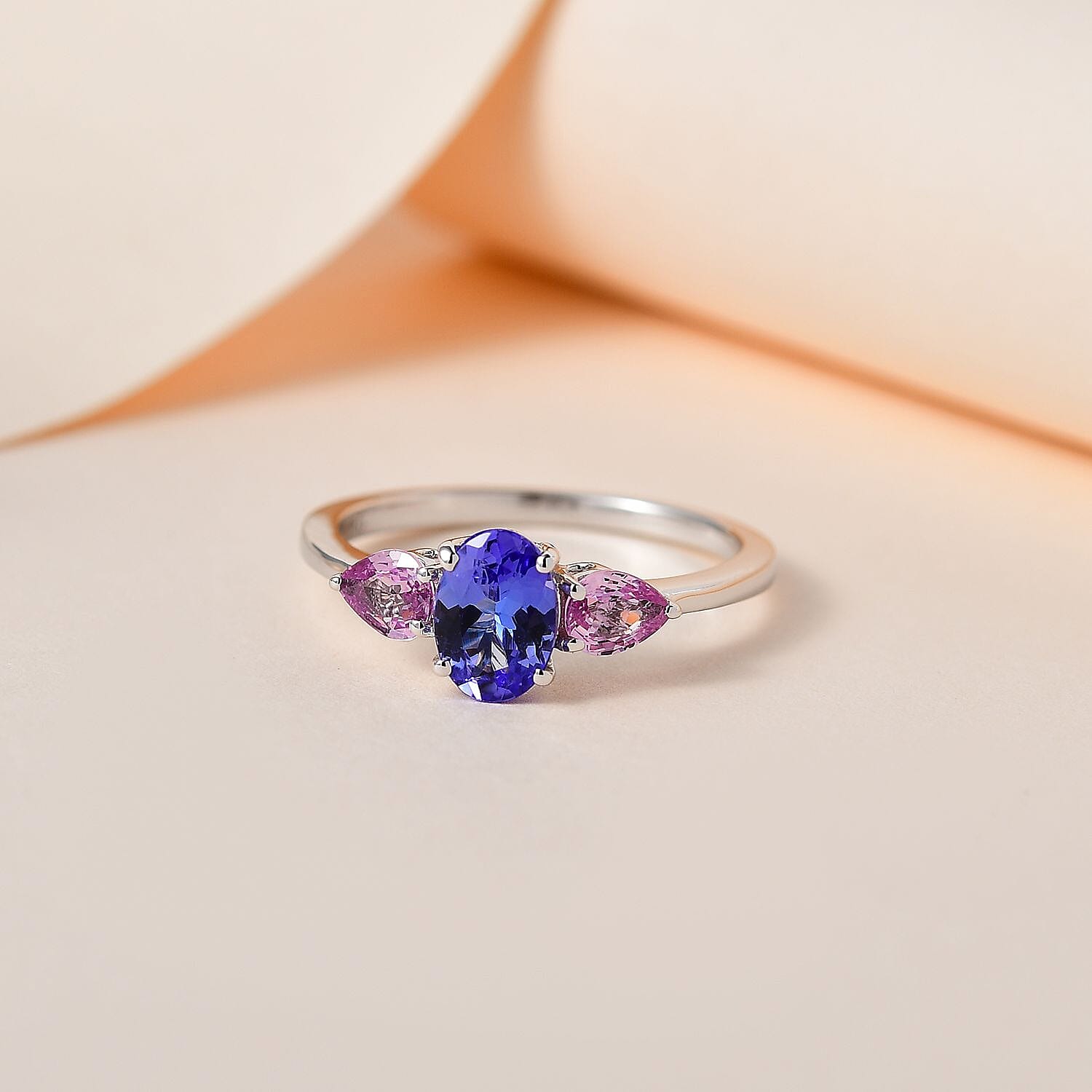 9K White Gold Tanzanite & Pink Sapphire Ring 1.36 Ct.