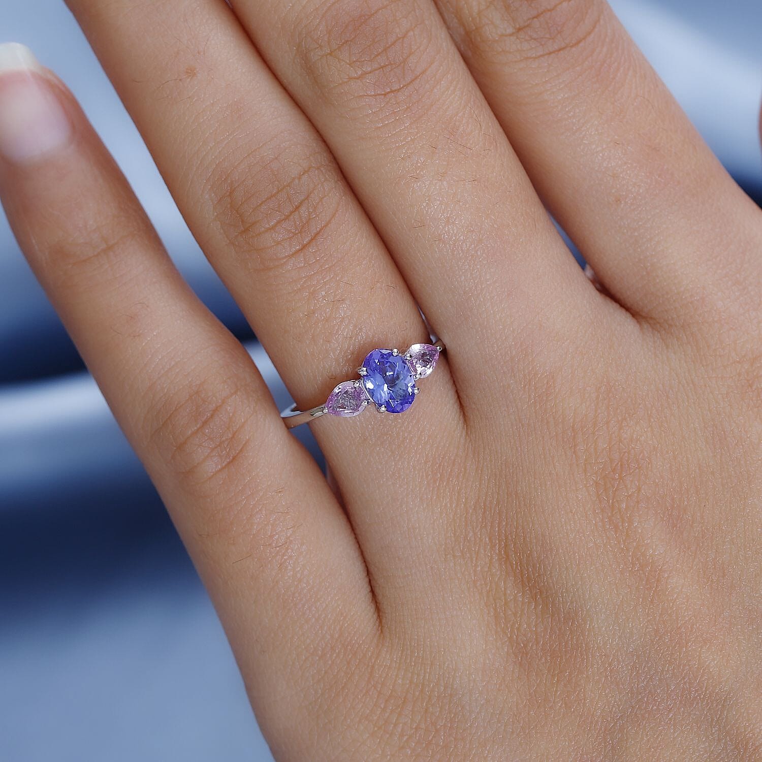9K White Gold Tanzanite & Pink Sapphire Ring 1.36 Ct.