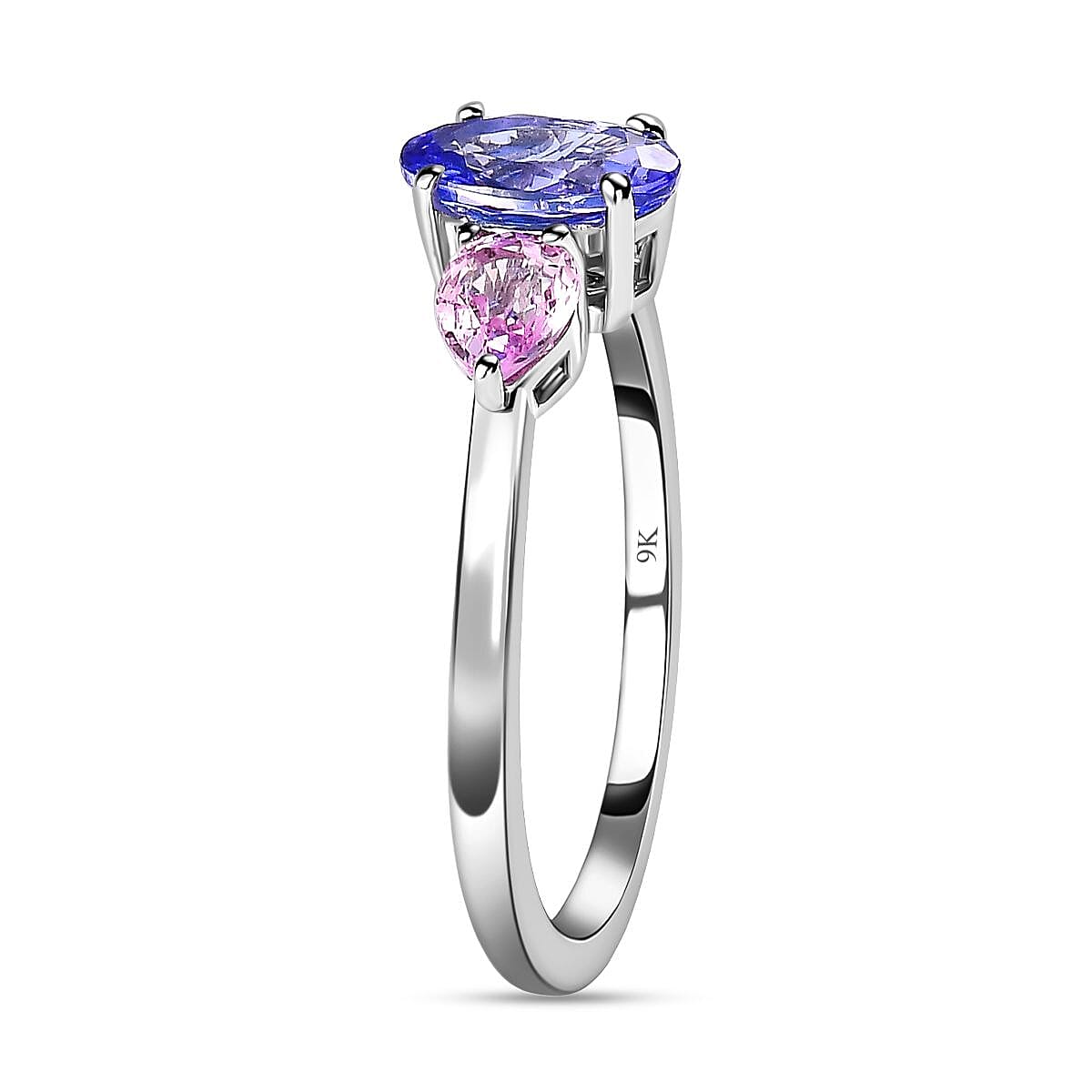 9K White Gold Tanzanite & Pink Sapphire Ring 1.36 Ct.
