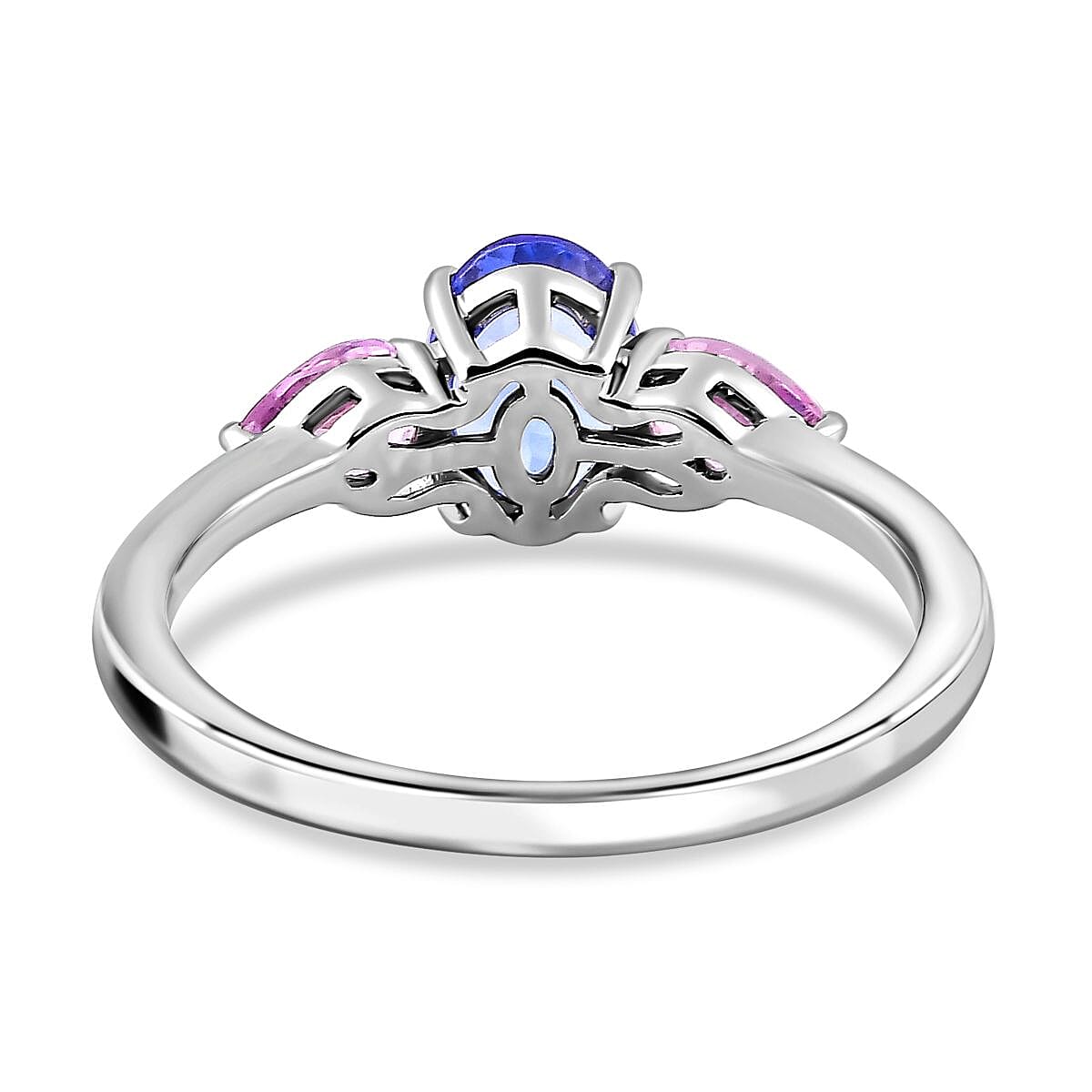 9K White Gold Tanzanite & Pink Sapphire Ring 1.36 Ct.