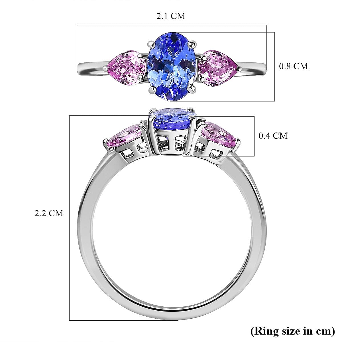 9K White Gold Tanzanite & Pink Sapphire Ring 1.36 Ct.