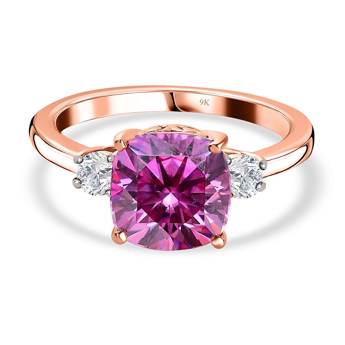 9K Rose Gold Pink Moissanite & White Moissanite Ring 2.58 Ct