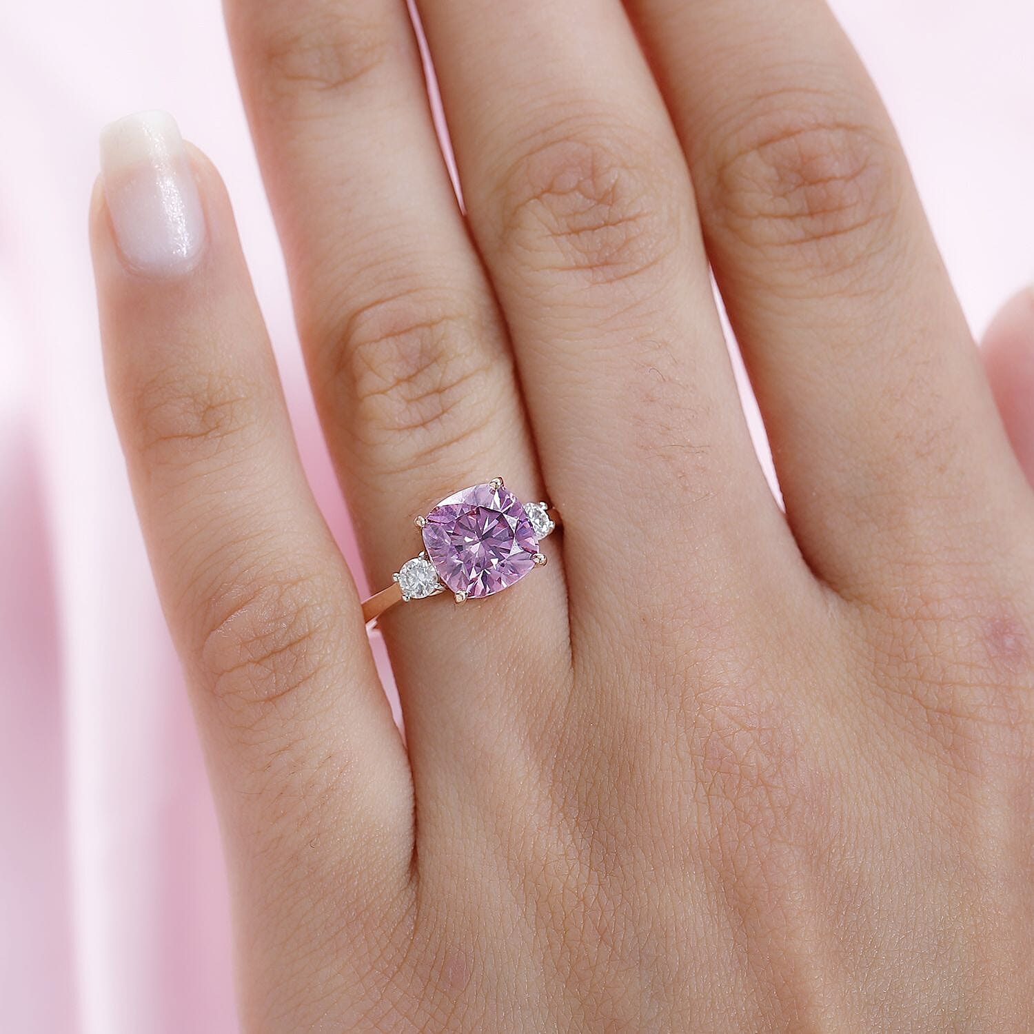 9K Rose Gold Pink Moissanite & White Moissanite Ring 2.58 Ct