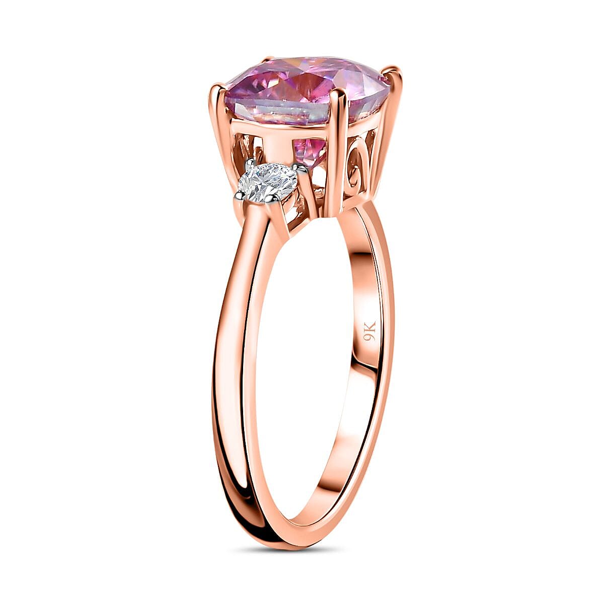 9K Rose Gold Pink Moissanite & White Moissanite Ring 2.58 Ct
