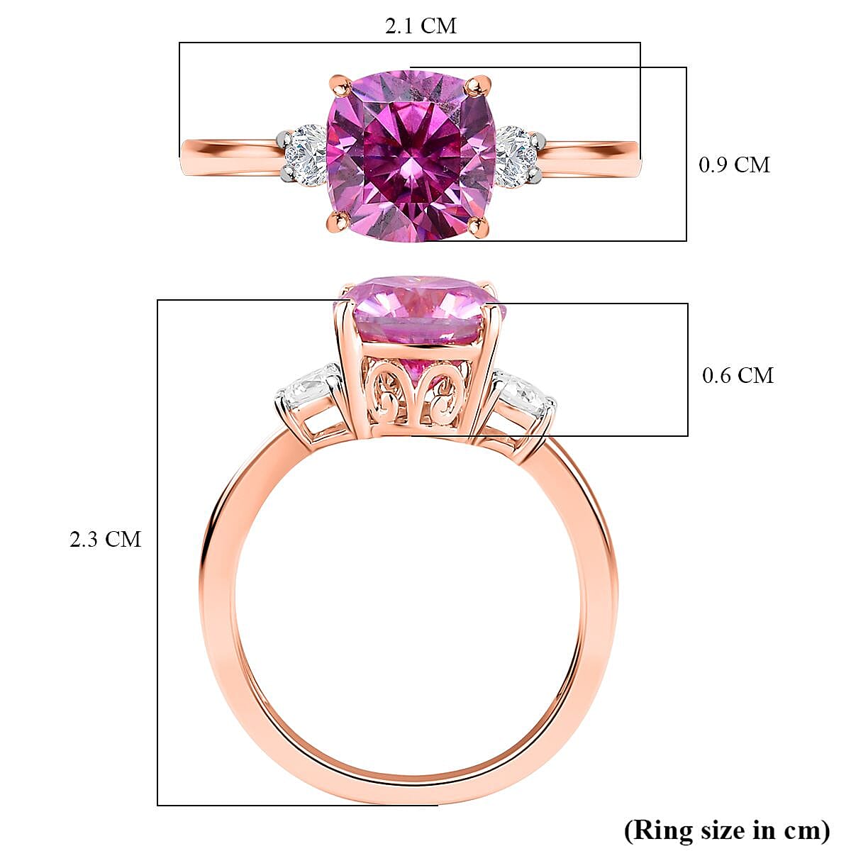 9K Rose Gold Pink Moissanite & White Moissanite Ring 2.58 Ct