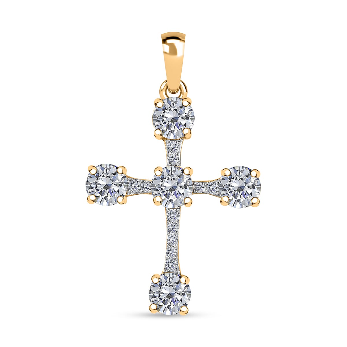 9K Yellow Gold Moissanite Cross Pendant 1.30 Ct