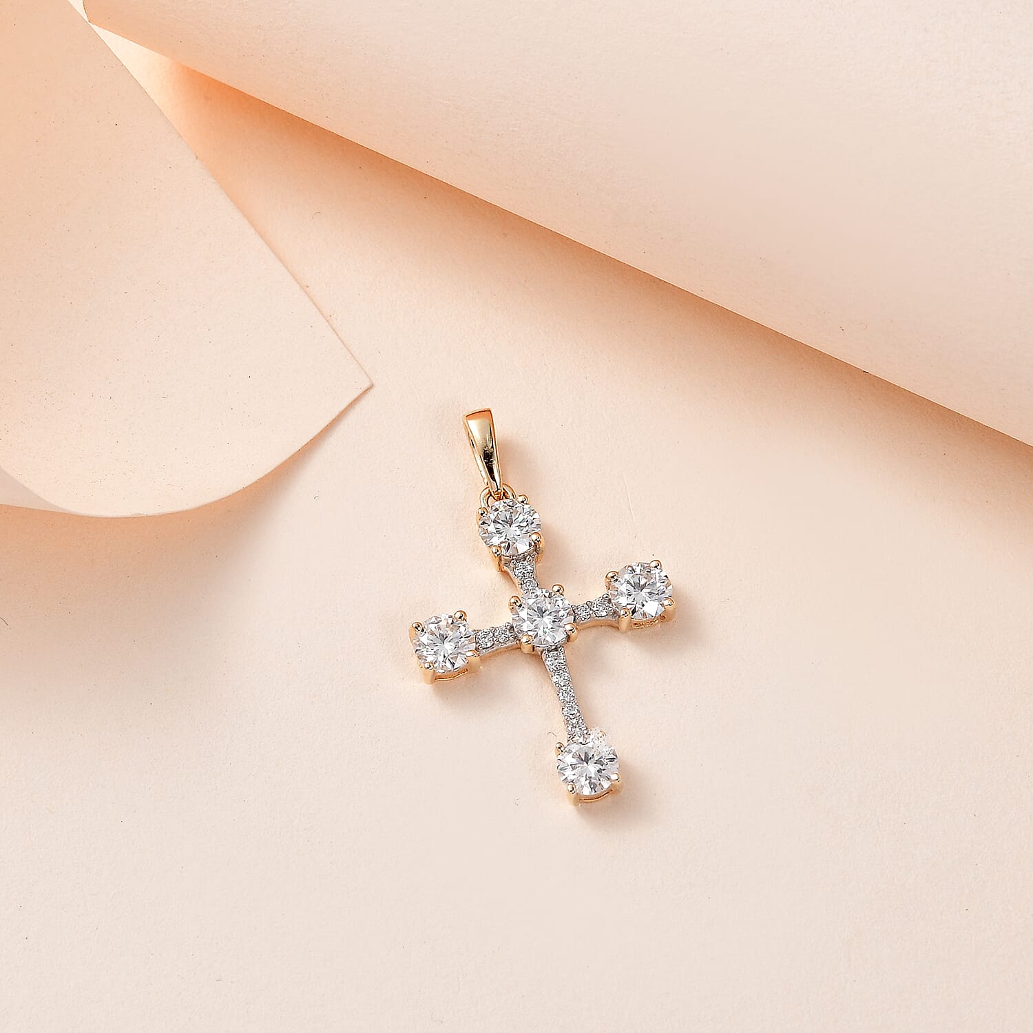 9K Yellow Gold Moissanite Cross Pendant 1.30 Ct