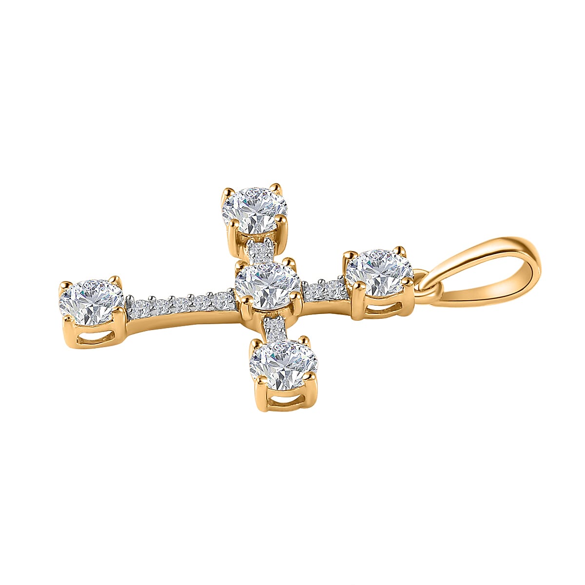 9K Yellow Gold Moissanite Cross Pendant 1.30 Ct