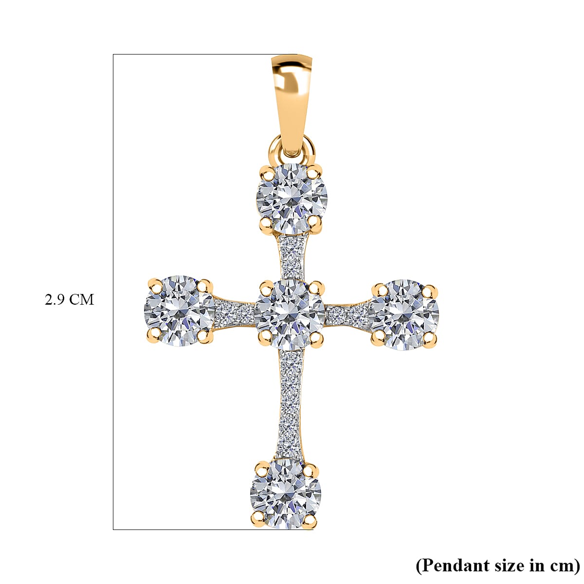 9K Yellow Gold Moissanite Cross Pendant 1.30 Ct