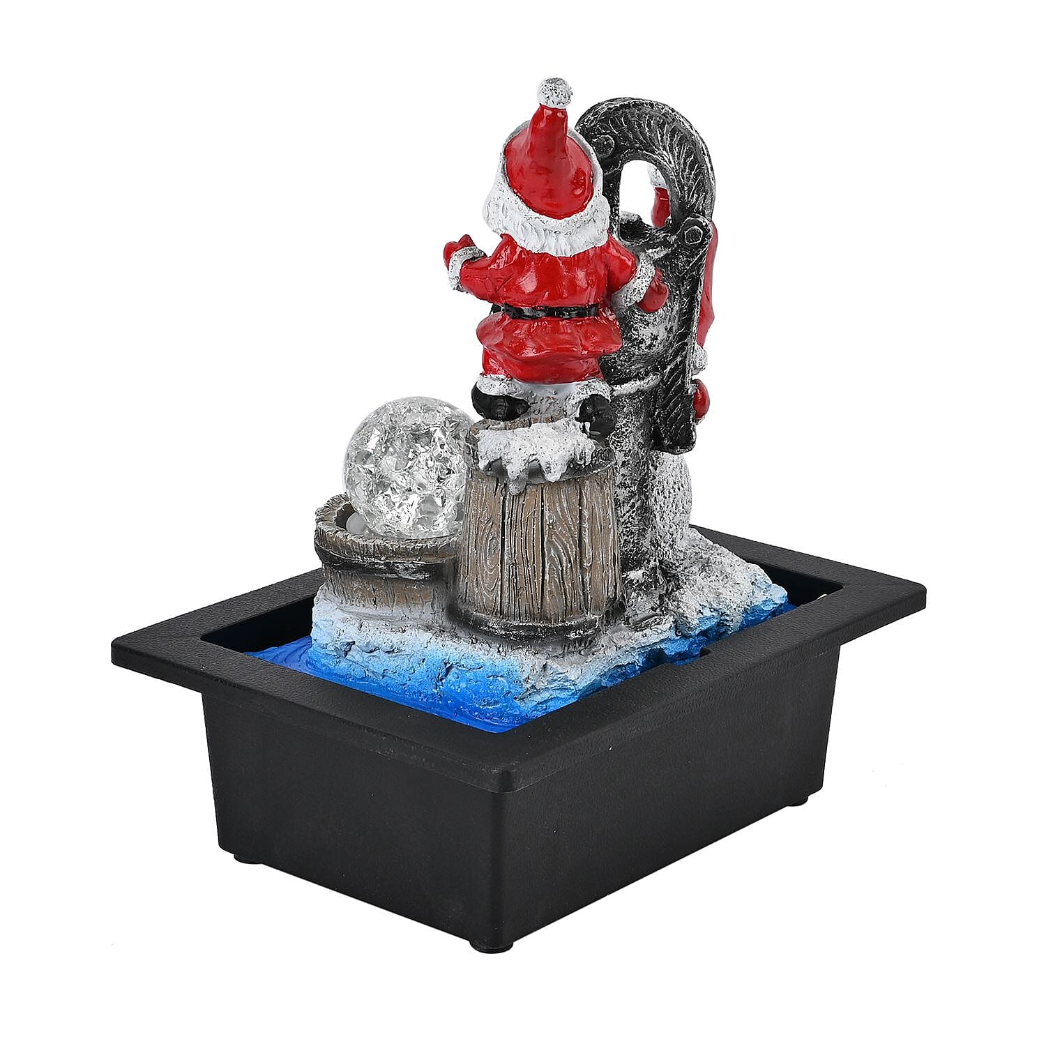 Santa Claus & Snowman Indoor Water Fountain with Multicolour LED Lights (USB Powered) - White, Blue & Red