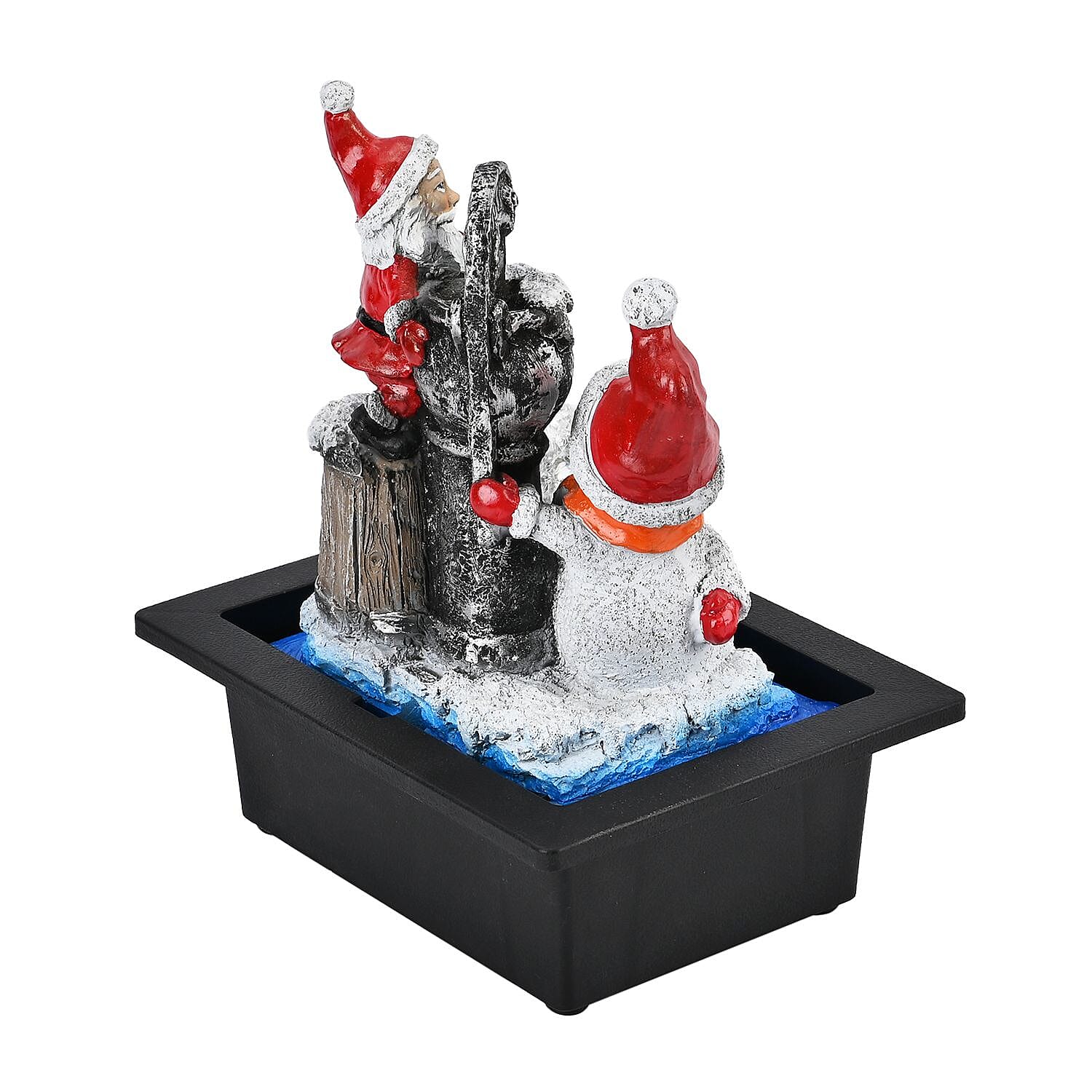 Santa Claus & Snowman Indoor Water Fountain with Multicolour LED Lights (USB Powered) - White, Blue & Red