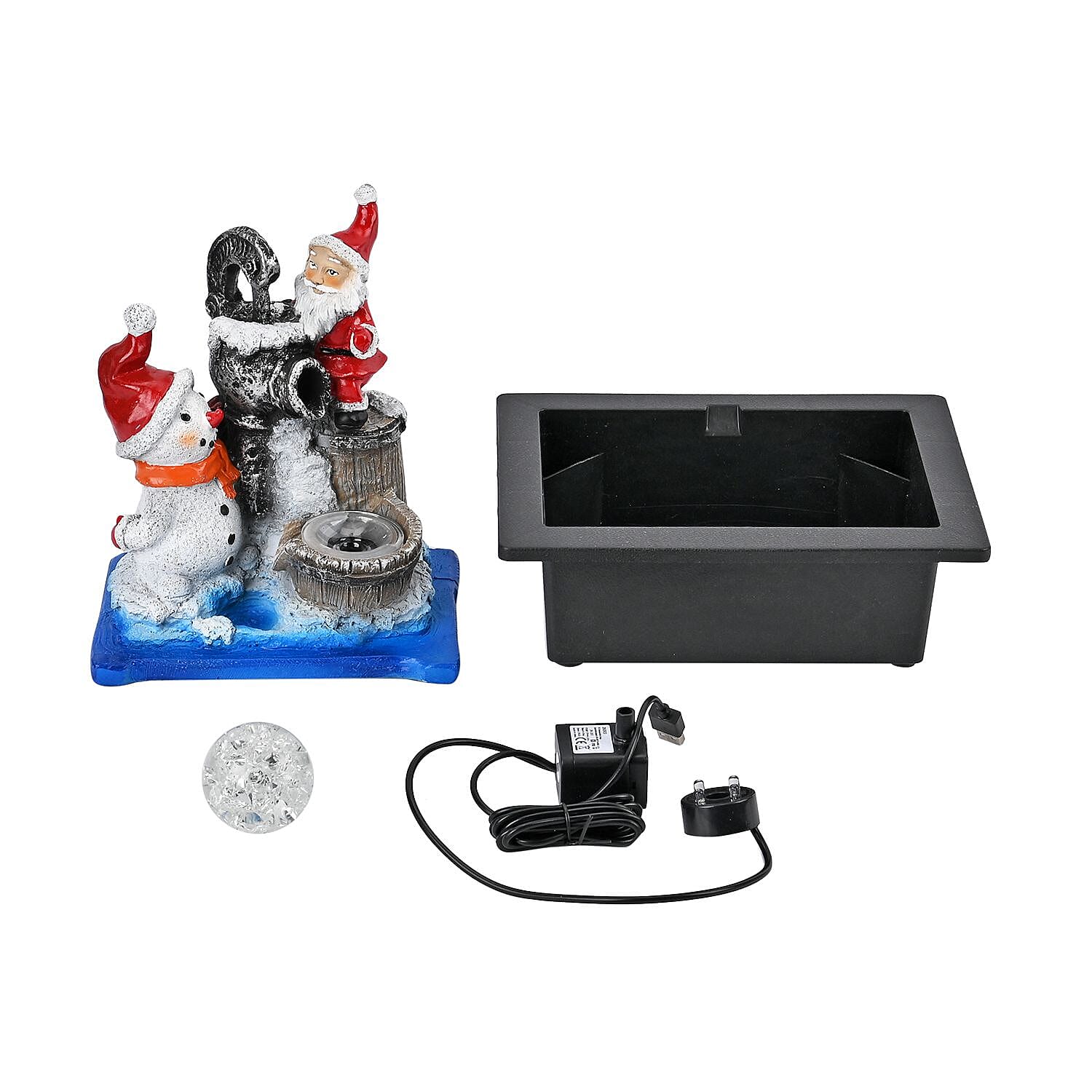 Santa Claus & Snowman Indoor Water Fountain with Multicolour LED Lights (USB Powered) - White, Blue & Red