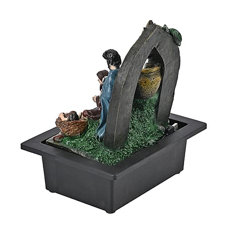 The Nativity Story Ball & Light Indoor Water Fountain with Multicolour LED Lights (USB Powered) - Brown, Green & Blue