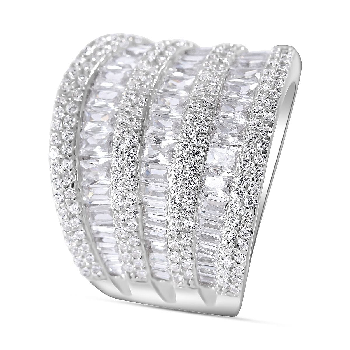 NY Closeout-Cubic Zirconia  Multi Row Ring in Rhodium Overlay Sterling Silver 6.63 Ct, Silver Wt. 7.43 Gms