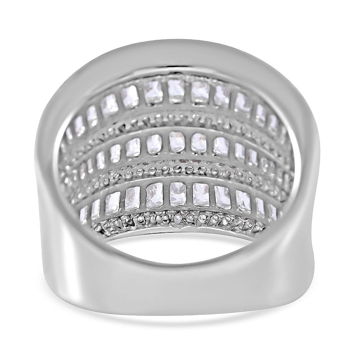 NY Closeout-Cubic Zirconia  Multi Row Ring in Rhodium Overlay Sterling Silver 6.63 Ct, Silver Wt. 7.43 Gms