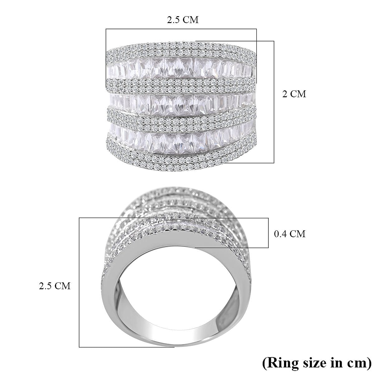 NY Closeout-Cubic Zirconia  Multi Row Ring in Rhodium Overlay Sterling Silver 6.63 Ct, Silver Wt. 7.43 Gms