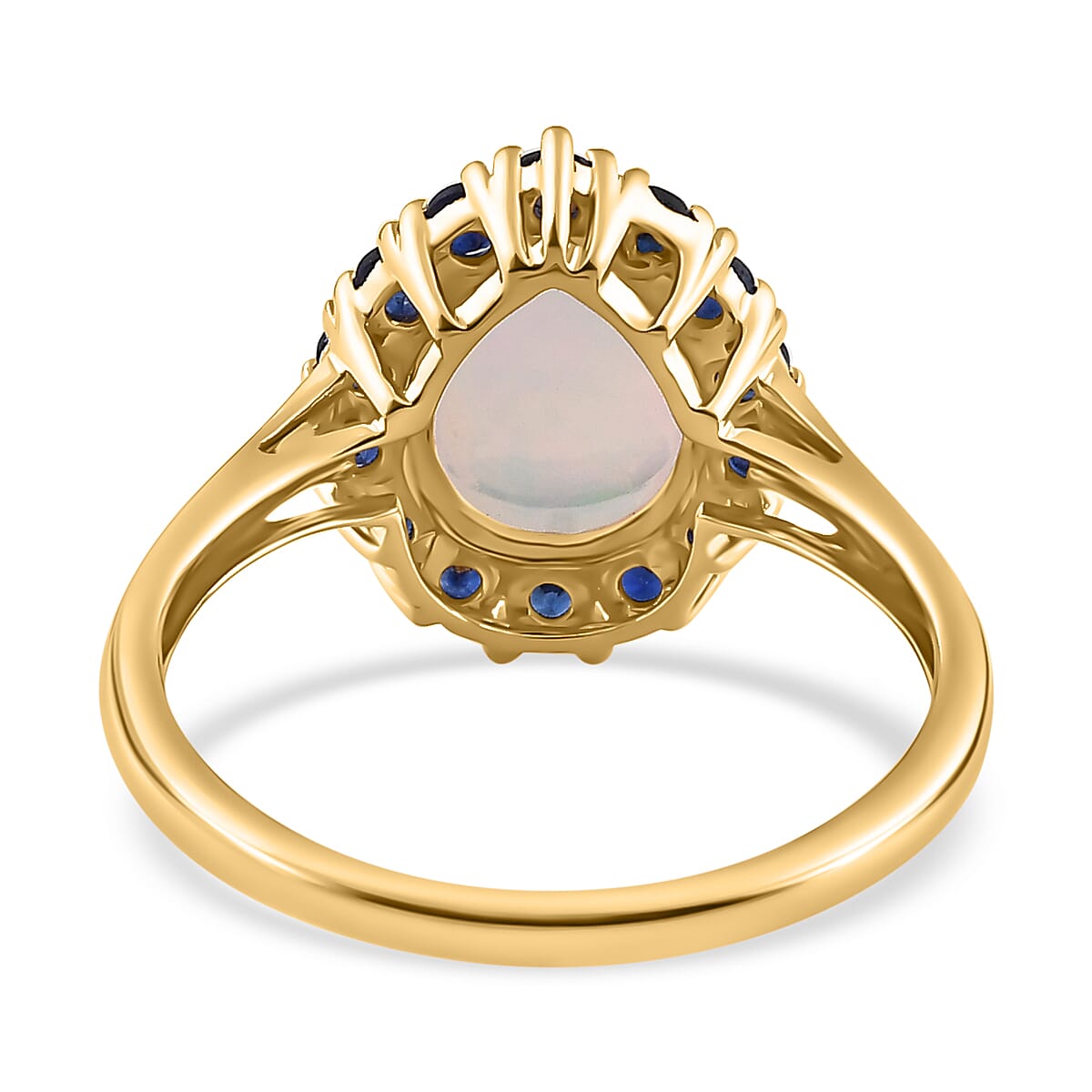 GP 9K Yellow Gold AA Ethiopian Opal & Kanchanaburi Blue Sapphire Ring 1.66 Ct.