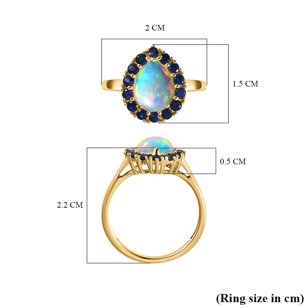 GP 9K Yellow Gold AA Ethiopian Opal & Kanchanaburi Blue Sapphire Ring 1.66 Ct.