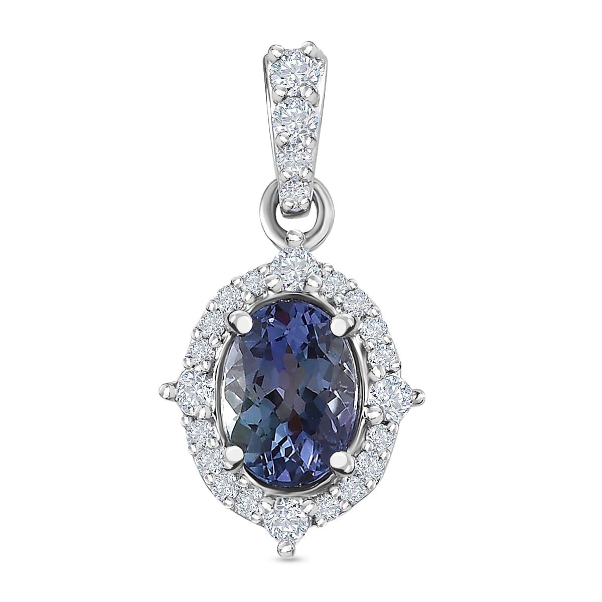 9K White Gold Peacock Tanzanite & Moissanite Pendant 1.40 Ct.